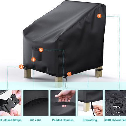 Garden Furniture Covers, Waterproof, 2-Pack, Lawn Mower Chair Covers 600D Heavy Duty Oxford Fabric, Large Covers for Lounge Chairs with Deep Seat.