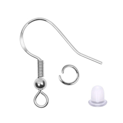 925 Silver Earring Hooks for Jewelry Making, Hypoallergenic Earring Hooks Accessories, 100 Earring Hooks, 150 Ear Plugs, SQBB.