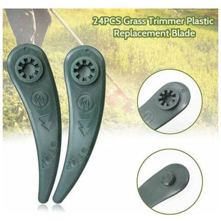 Pack of 24 replacement blades for Bosch Durablade Art 23-18 LI Art 26-18 LI lawn mowers, green..