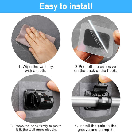 pcs Self-Adhesive Curtain Rod Holders, Nail-Free Adjustable Curtain Rod Brackets, Curtain Rod Wall Mounts (Black).