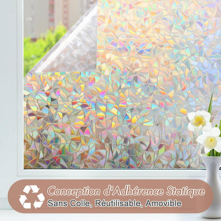 Electrostatic window film with rainbow effect, decorative anti-glare window film, 3D anti-UV window film, 45x200cm 45X200.