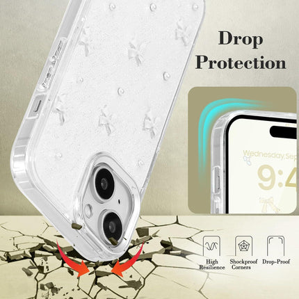 Mobile Case Compatible with iPhone 14 Plus, 3D Bowknot Mobile Case, Cute Transparent Bowknot, Thin, Soft and Durable, White White iPhone 14 Plus.