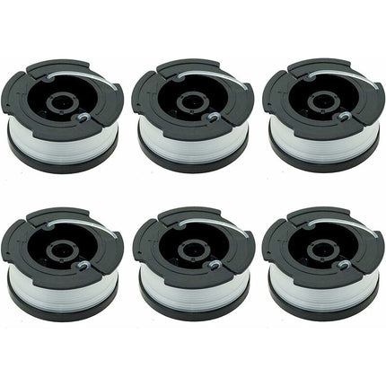 Black & Decker lawn mower spool, 6-pack, black.