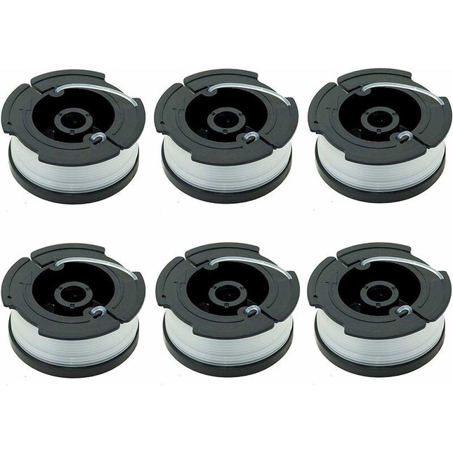Black & Decker lawn mower spool, 6-pack, black.