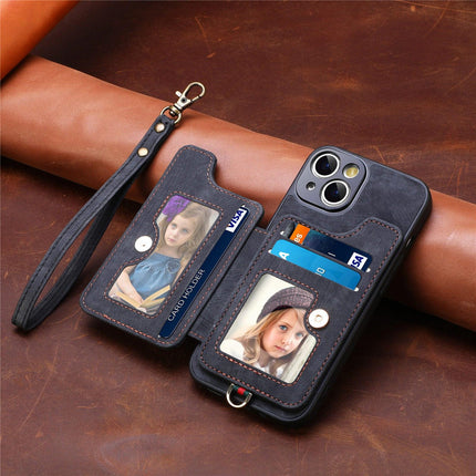 Mobile Phone Leather Case Compatible with iPhone RFID Anti-Theft Swipe Loop Buckle Rope Multifunctional Card Holder Black [With Leather Strap] Black [With Leather Lanyard]] iPhone 15 Pro Max.