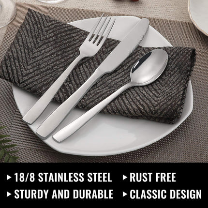 Stainless Steel Cutlery Set for 8 People with Steak Knives - 48 Pieces for Home, Kitchen, Restaurant.