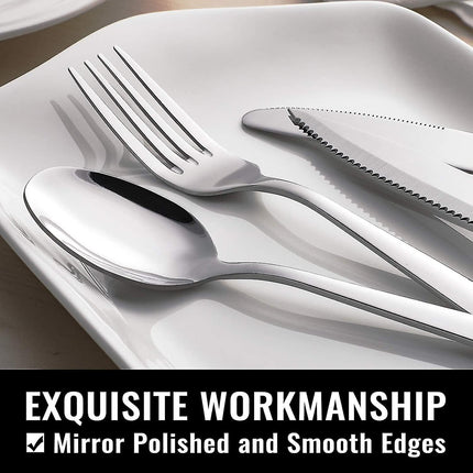 Stainless Steel Cutlery Set for 8 People with Steak Knives - 48 Pieces for Home, Kitchen, Restaurant.