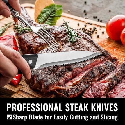 Stainless Steel Cutlery Set for 8 People with Steak Knives - 48 Pieces for Home, Kitchen, Restaurant.
