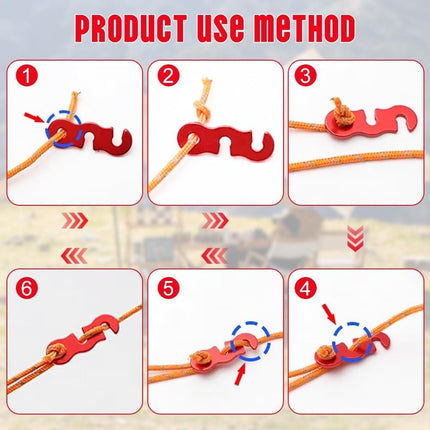 Rope Adjuster, 16pcs Aluminum Rope Tensioner, Tent Wind Rope Buckle, Rope Tensioner for Camping Hiking Backpacking Picnic Outdoor Tent Accessories 16 Pieces - Red Opening.