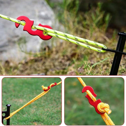Rope Adjuster, 16pcs Aluminum Rope Tensioner, Tent Wind Rope Buckle, Rope Tensioner for Camping Hiking Backpacking Picnic Outdoor Tent Accessories 16 Pieces - Red Opening.