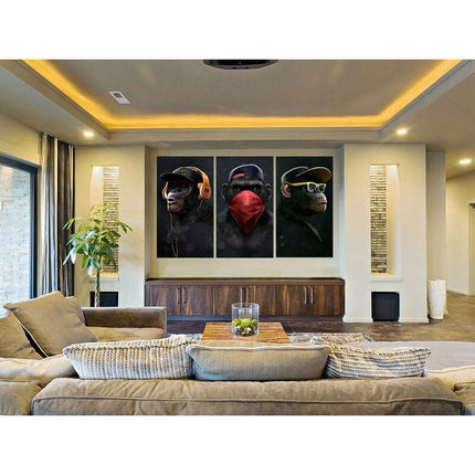 Wise Monkeys Wall Art on Canvas - Modern Home Decor - 30 x 50 cm, 3 Pieces.