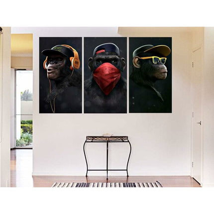 Wise Monkeys Wall Art on Canvas - Modern Home Decor - 30 x 50 cm, 3 Pieces.