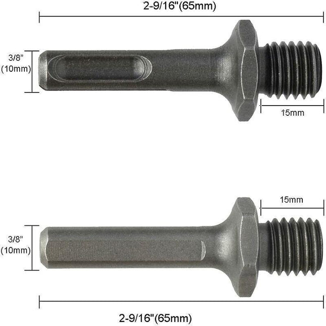 M14 external thread to SDS Plus internal thread and internal triangle adapter for drill grinder, from DEBUNS.