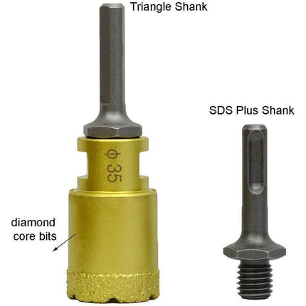 M14 external thread to SDS Plus internal thread and internal triangle adapter for drill grinder, from DEBUNS.