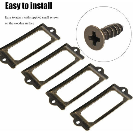 Metal label holder with screws for desk, bronze, 15 pcs, size 70x33mm.
