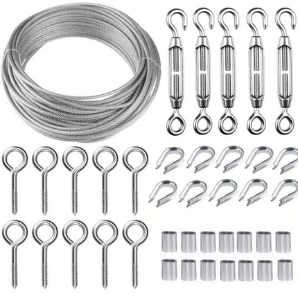 30M/2mm Stainless Steel Wire Kit with M5 Tensioner for Plants, Clothesline, Railings.
