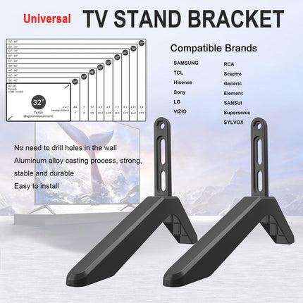 Universal TV Stand with Screws - Easy Installation - Tabletop Stand for Vizio, Samsung, LG, TCL, Hisense.