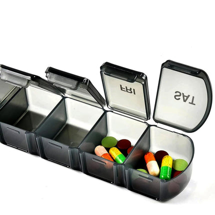Medicine dispenser for 1 week with large compartments black.