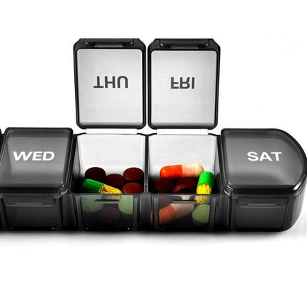 Medicine dispenser for 1 week with large compartments black.
