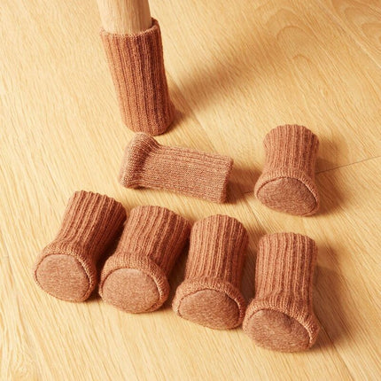 24 Pairs Non-Slip Knitted Furniture Socks for Chair Legs, Prevents Scratches and Reduces Noise, Easy to Move, Brown.
