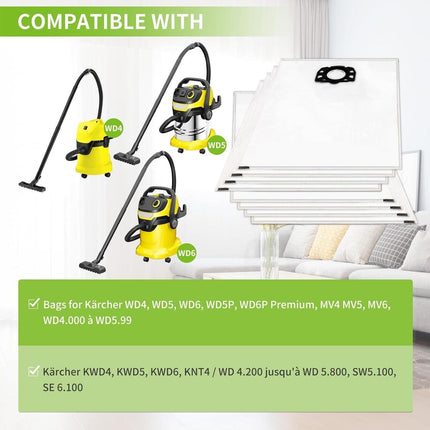 10 pcs vacuum cleaner bags compatible with Kärcher vacuum cleaners wd4 wd5 wd6 mv4 mv5 mv6.