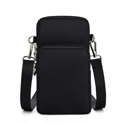 Mobile Phone Bag with Shoulder Strap in Durable Nylon and Polyester - Black.