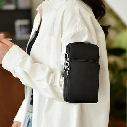 Mobile Phone Bag with Shoulder Strap in Durable Nylon and Polyester - Black.