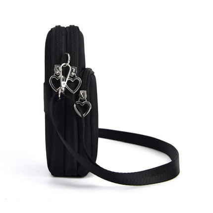 Mobile Phone Bag with Shoulder Strap in Durable Nylon and Polyester - Black.
