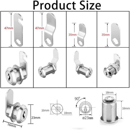 16mm Cylinder Security Lock for Mailbox with 5 Different Lock Plates and 2 Keys, Cabinet Lock, Cupboard, Toolbox, File Cabinet.