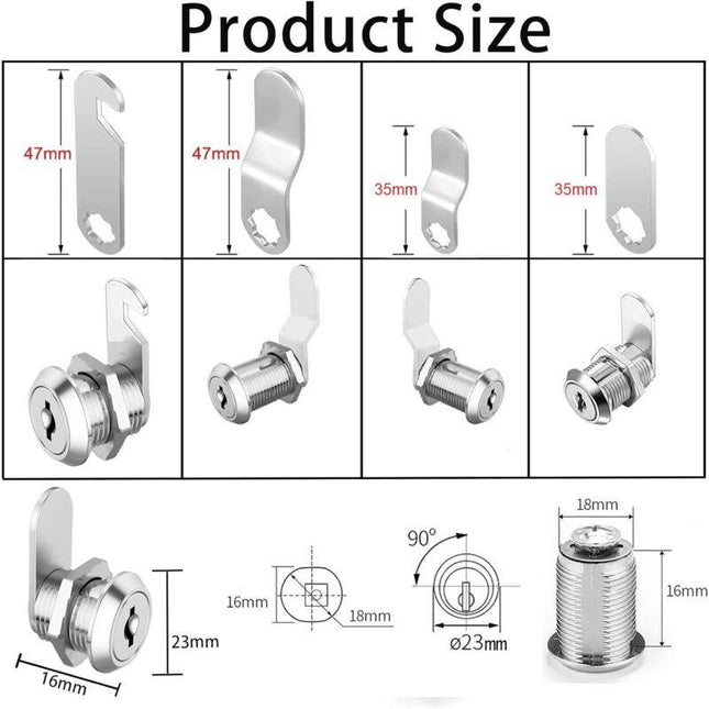 16mm Cylinder Security Lock for Mailbox with 5 Different Lock Plates and 2 Keys, Cabinet Lock, Cupboard, Toolbox, File Cabinet.