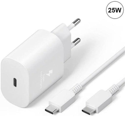 25W White Type-C Charger with Cable, Compatible with Samsung Galaxy A25 A15 A05 A05s A35 A55.