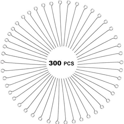 300pcs 4cm 304 Stainless Steel Open Eye Pins Head Pins for Jewelry Making, (Silver) Silver Silver Silver.