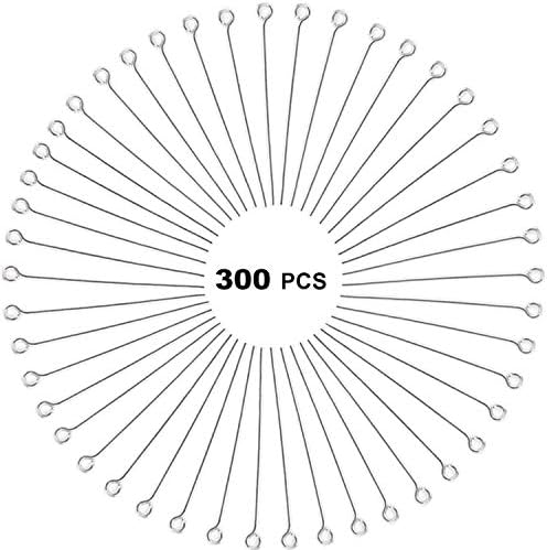 300pcs 4cm 304 Stainless Steel Open Eye Pins Head Pins for Jewelry Making, (Silver) Silver Silver Silver.
