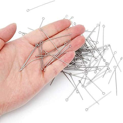 300pcs 4cm 304 Stainless Steel Open Eye Pins Head Pins for Jewelry Making, (Silver) Silver Silver Silver.