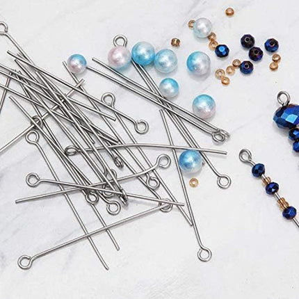 300pcs 4cm 304 Stainless Steel Open Eye Pins Head Pins for Jewelry Making, (Silver) Silver Silver Silver.