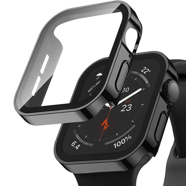 Waterproof Case for Apple Watch 7 8 9 45 mm 41 mm Screen Protector Glass+ Protection Bumper Tempered Glass iWatch 5 SE 6 44 mm 40 mm Accessories Black Black Series 4 5 6 SE 44mm.