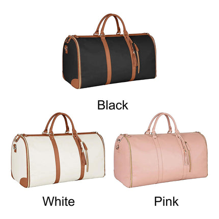 2-in-1 Foldable PU Leather Travel Bag, Convertible Suitcase, Travel Garment Bag for Women White.
