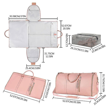 2-in-1 Foldable PU Leather Travel Bag, Convertible Suitcase, Travel Garment Bag for Women White.