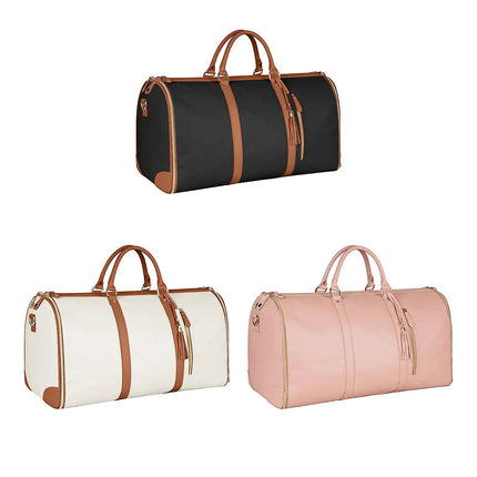 2-in-1 Foldable PU Leather Travel Bag, Convertible Suitcase, Travel Garment Bag for Women White.