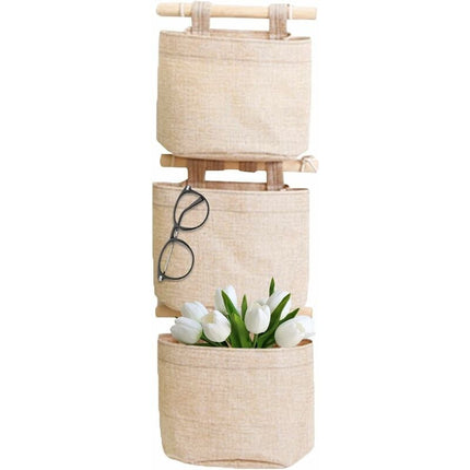 Hanging Storage Bag with Pockets 3 Layers Cotton Linen Canvas Hanging Storage Bag on Wall Door Organizer for Bedroom Bathroom.