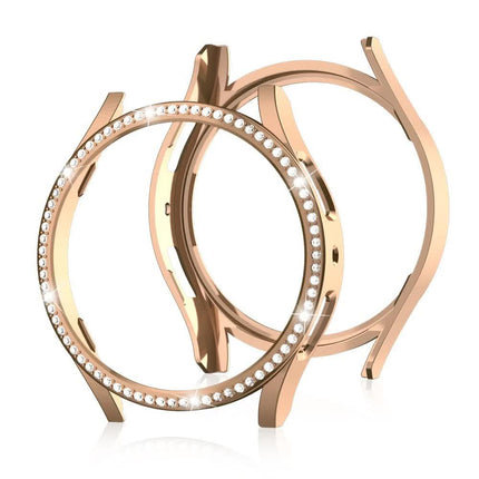 Compatible with Samsung Galaxy Watch 6 5 4 40mm Case PC Single Row Diamond-Coated Shiny Protection Rose Gold Galaxy Watch6 40mm.