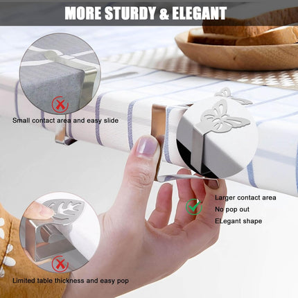 10-pack Tablecloth Clips for Thick Outdoor Tables, Butterfly Tablecloth Clip for Indoor Picnic Tables, Heavy Duty Stainless Steel Clip for Party W.