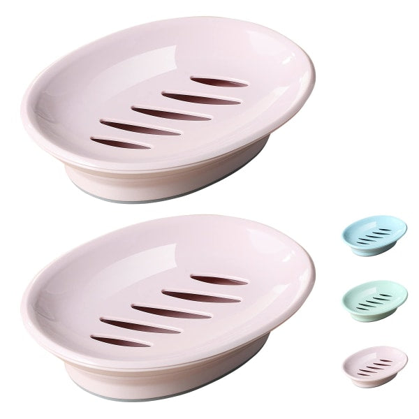 2-pack soap dish, plastic soap cups, non-slip soap dish, soap holder, shower with drip tray, easy-to-clean soap saver (pink).