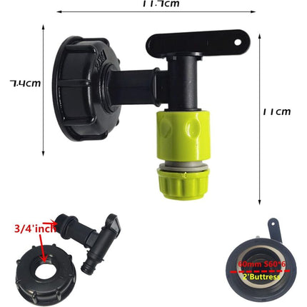1000L Plastic Tank Faucet with Garden Hose Connector, IBC Tank Faucet Adapter, 3/4 Inch Thread Connection for Rainwater Collector, Fuel Tank.