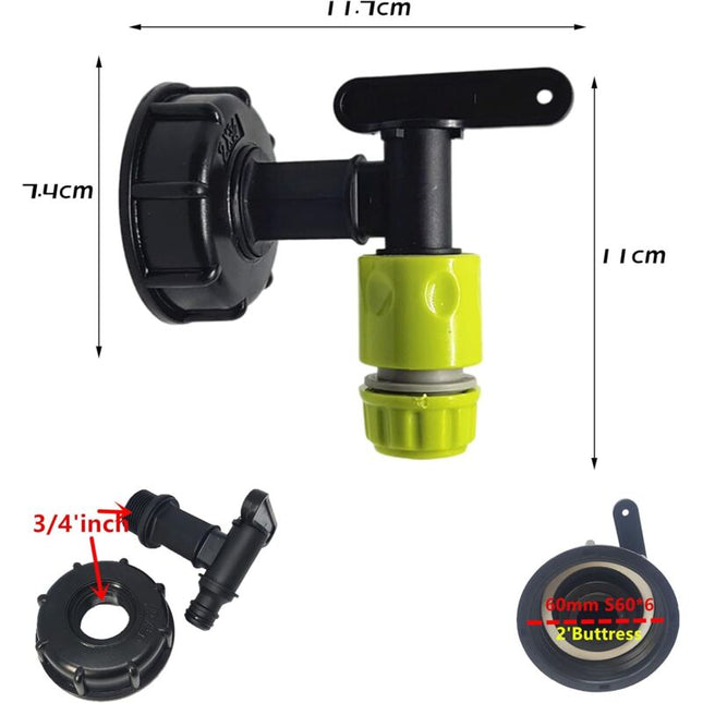 1000L Plastic Tank Faucet with Garden Hose Connector, IBC Tank Faucet Adapter, 3/4 Inch Thread Connection for Rainwater Collector, Fuel Tank.