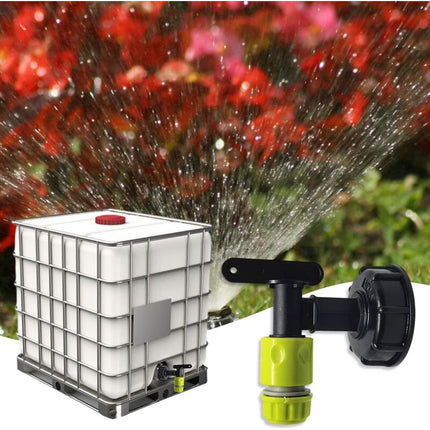 1000L Plastic Tank Faucet with Garden Hose Connector, IBC Tank Faucet Adapter, 3/4 Inch Thread Connection for Rainwater Collector, Fuel Tank.