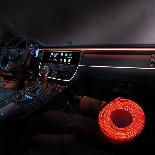 Car LED Interior Strip Light 3m USB Neon Wire Lamps Glowing Ambient Lighting Car Decorations Interior Red.