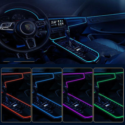 Car LED Interior Strip Light 3m USB Neon Wire Lamps Glowing Ambient Lighting Car Decorations Interior Red.