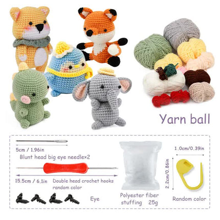 4-Piece DIY Crochet Kit for Animals with Hand Knitting Yarn, Needles, Plush Doll, Easy for Beginners, Includes Enough Yarn and Hook Accessories.