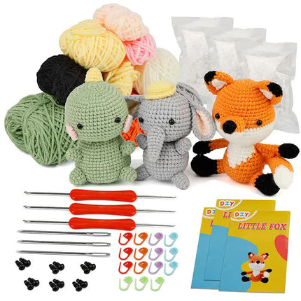 4-Piece DIY Crochet Kit for Animals with Hand Knitting Yarn, Needles, Plush Doll, Easy for Beginners, Includes Enough Yarn and Hook Accessories.